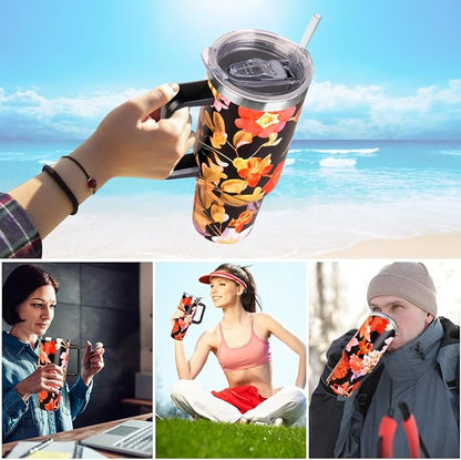 SYACOT 40 oz Tumbler with Handle and Straw Stainless Steel Insulated Tumbler Leak Proof Lid and Straw Lid Reusable Travel Mug Coffee Mug Cup Dishwasher Safe Keep Drinks Cold and Hot (Jasmine) - Image 7