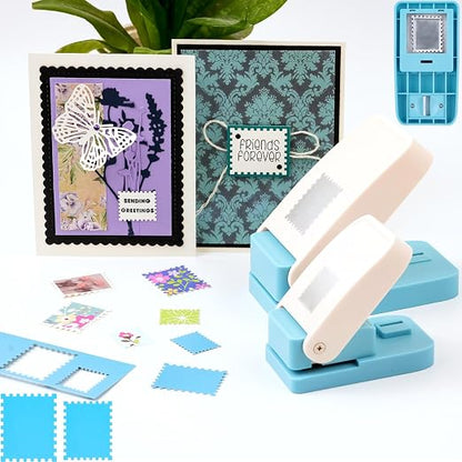 2 Pcs Stamp Punch, 1.5x1.25inch Large Rectangular Postage Stamps Punches & by CYFUNDESIGN