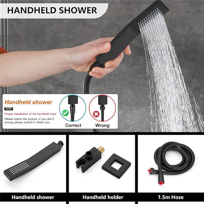Midanya Shower Faucet Set,Wall Mount Shower System with Square Rain Shower Head and Hand Sprayer, Rough-in Valve Body and Trim Kit Included,8 Inch,Matte Black - Image 5