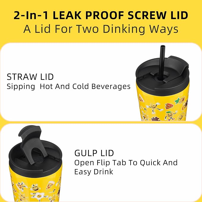 BJPKPK 34oz Insulated Tumbler With lid And Straw Stainless Steel Tumblers Travel Coffee Mug Reusable Thermal Cup,Hawaii Fruits Yellow - Image 3
