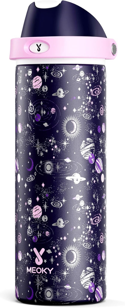 24 oz Insulated Water Bottle for Women: Meoky Stainless Steel Water Bottle with 2-in-1 Straw and Spout Lid - Leak Proof, Cold for 24 Hours, Fits in Car Cup Holder, BPA-Free for Sports Travel, Cosmic by MEOKY