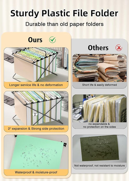 Extra Capacity Plastic Hanging File Folder, 12 Pack Reinforced Hang Folders - Image 3