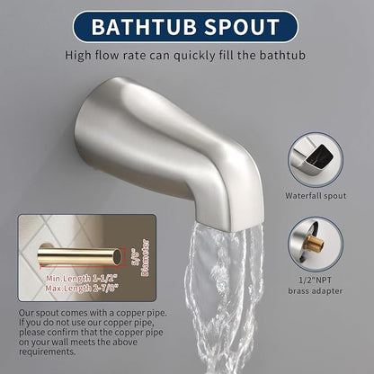 3 Handles Shower Faucet Set with Tub Spout Bathtub Shower Faucets Combo Set Shower System Complete Tub and Shower Trim Kit Brushed Nickel Shower Fixtures Brushed Nickel Shower Set - Image 5