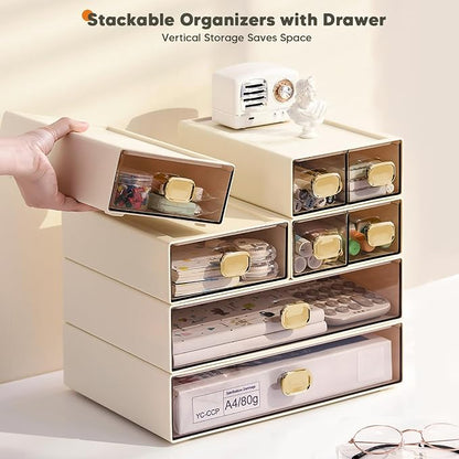 Stackable Desk Organizer with Drawer 13'' Wide Large Desktop Storage Drawer - Image 4