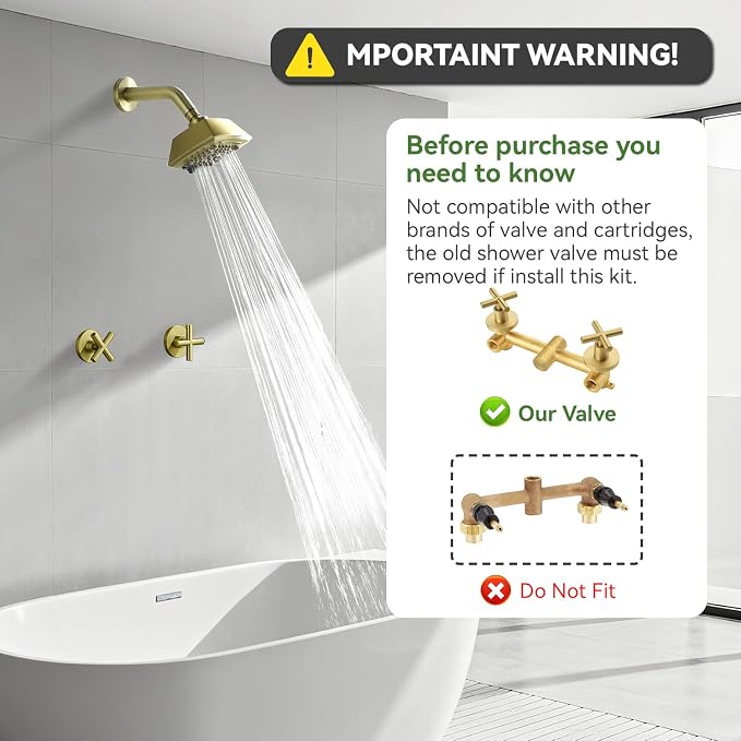 2 Handle Shower Faucet Set 6-Spray Shower Head and Handle Set Shower Trim Kit with Rough-in Valve Bathroom Shower Faucet Valve Trim Kit Brushed Gold - Image 2