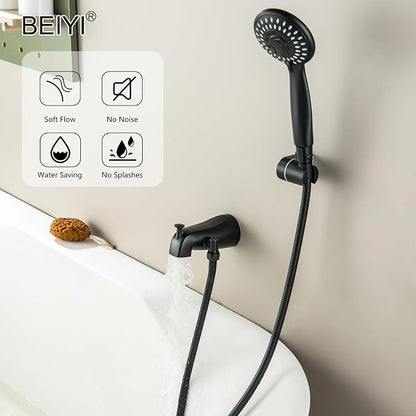 Tub Spout with Diverter Matte Black, 5 Settings Metal Bathtub Faucet with Sprayer High Pressure Bath Tub Faucet Set - Image 2