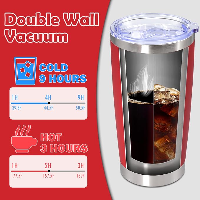 20oz Tumbler Bulk Stainless Steel Tumbler Cup with Lid Vacuum Insulated Double Wall Travel Mug, Durable Powder Coated Travel Coffee Tumbler Mug for Hot & Cold Drinks, Red,8 Pack - Image 5