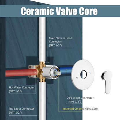 Aolemi Tub Shower Faucet Set With Valve Wall Mount Shower Trim Kit 6 Inch Bathtub Fixtures Rough-in Valve Single-Spray Shower Head System 5.3 Inch Tub Spout Polish Chrome Modern - Image 4