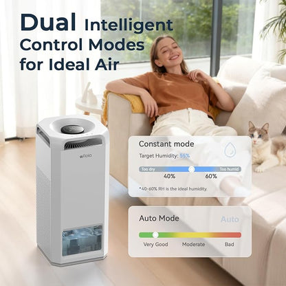 Afloia Air Purifier and Humidifier Combo in One-Cool Mist Evaporative for Home Bedroom Large Roome up tp 3000ft², with Humidity&Air Quality Sensor, Remove Pets Hair Mold Dust Odor Pollen Smoke, White - Image 7