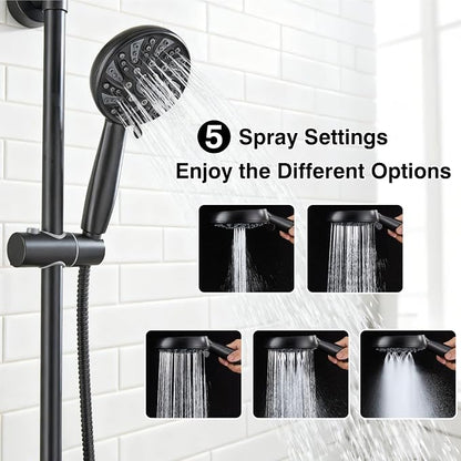 Midanya Retrofit Rain Shower System Wall Mount 8 Inch Rainfall Shower Head with 5-setting Handheld Spray Combo with Slide Bar,Matte Black - Image 7