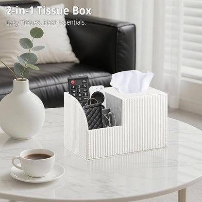 Square Tissue Box Cover with Storage, PU Leather Cube Tissue Box Holder - Image 3