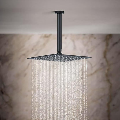 Rain Shower System 12IN Modern Brass Faucet Set With Valve and Diverter Shower Mixer With Handheld High Pressure Square Rainfall Shower Valve (12'' Ceiling Mount, Matte Black) - Image 2