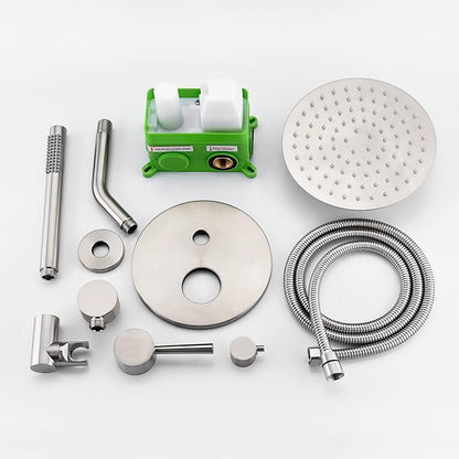 SUMERAIN Wall Mounted Rainfall Shower System Brushed Nickel Shower Faucet Set with Handheld Sprayer and Valve - Image 6