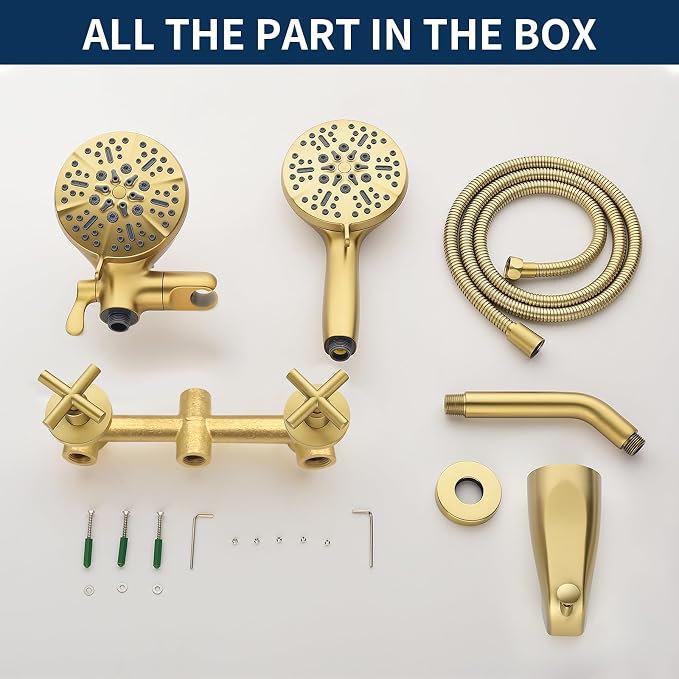 2 Handle Shower Faucet Set with Tub Spout Bathtub Shower Faucet Combo Set Shower System Complete Tub and Shower Trim Kit Brushed Gold Wall Mounted Shower Fixtures - Image 7