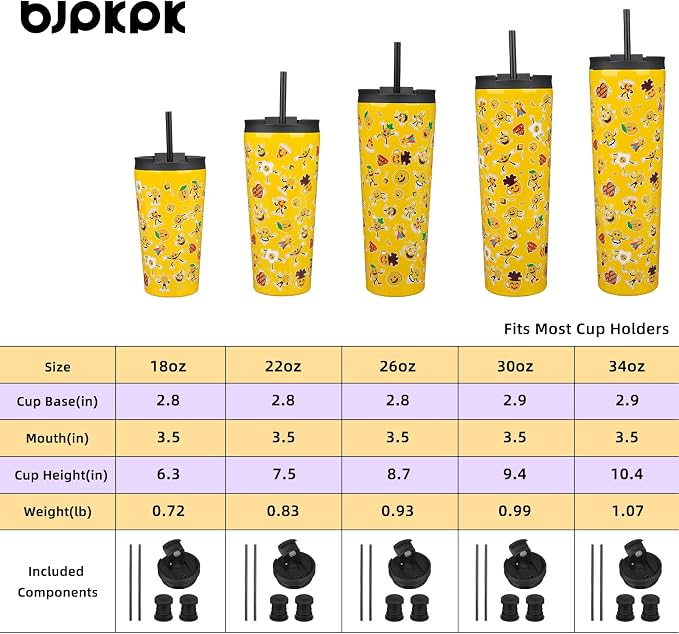 BJPKPK 26oz Insulated Tumbler With lid And Straw Stainless Steel Tumblers Travel Coffee Mug Reusable Thermal Cup,Hawaii Fruits Yellow - Image 4