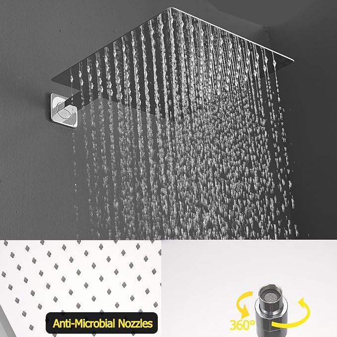 Polished Chrome Rain Shower System Tub Shower Faucet Set 12 Inch Square Rainfall Shower Head with Handheld Sprayer and Tub Spout Rough-in Valve Shower Mixer Combo Kit - Image 3