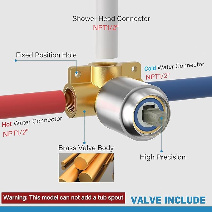Shower Faucet Set, 8 Inch Square Wall Mounted Rainfall Shower Head with Rough-in Valve Body, Modern Bathroom Shower Trim Kit, Stainless Steel Single Function RV Shower System (Chrome) - Image 5
