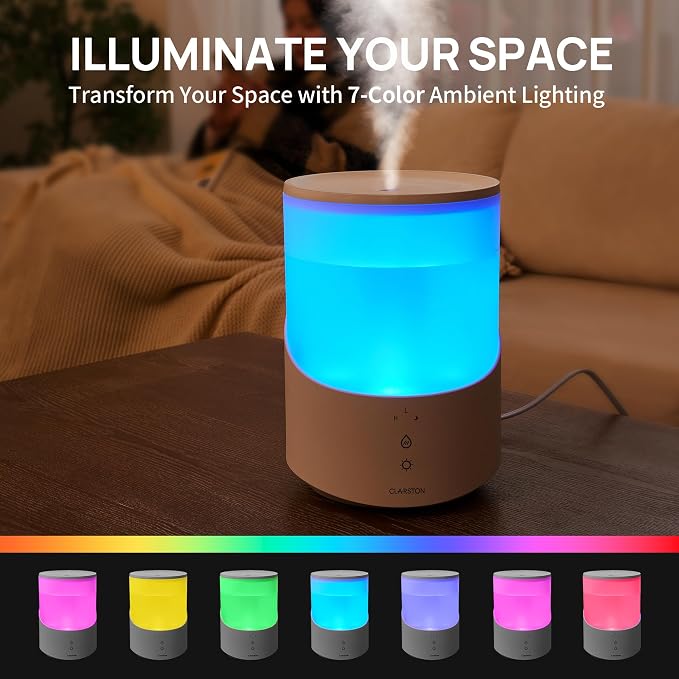 Clarston Humidifiers for Bedroom, 2.5L Cool Mist Humidifier with Essential Oils Diffuser and Nightlight, Top Fill Humidifiers for Home Large Room, Timer, Auto Shut-off, 25H Runtime - Image 7