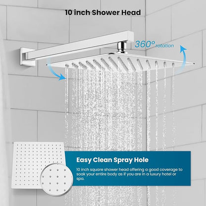gotonovo Shower System with Tub Spout,Waterfall Tub Shower Faucet Set for Bathroom Head and Handle Set Wall Mounted 3 Function Rough-in Valve and Trim Included 10 inch Shower Head Polished Chrome - Image 3