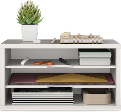 Ballucci File Organizer, 3-Tier Document Paper Sorter, Stackable Wood Desk - Image 9