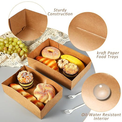Nexboraque 100 Pack Disposable Paper Trays, Rectangular Kraft Food Containers - Image 4