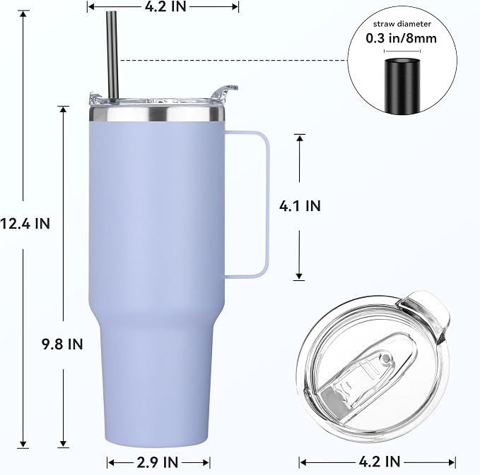HASLE OUTFITTERS 40 oz Stainless Steel Tumbler with Handle, Vacuum Insulated Tumblers Bulk, Reusable Double Wall Travel Coffee Mug, Durable Powder Coated Water Bottle(Blue, 1) - Image 3