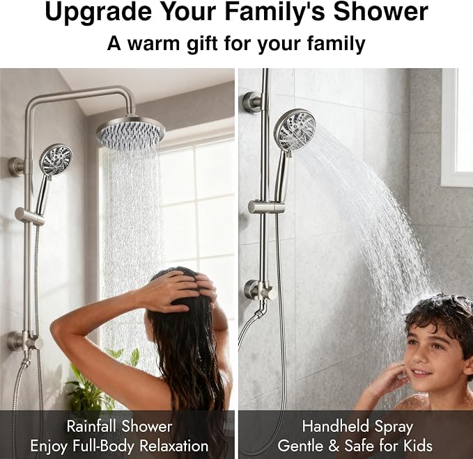 Midanya Retrofit Rain Shower System Wall Mount 8 Inch Rainfall Shower Head with 5-setting Handheld Spray Combo with Slide Bar,Brushed Nickel - Image 9
