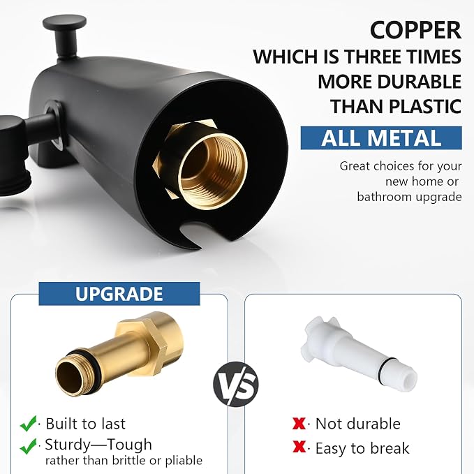 All Metal Tub Spout with Diverter Matte Black, Fits Threaded 1/2" or 3/4" IPS, Tub Faucet with Shower Diverter - Image 2