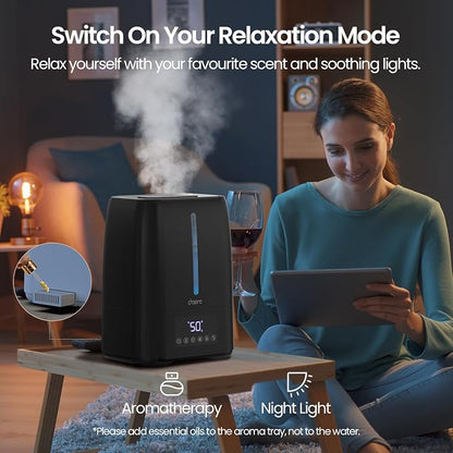6L Top Fill Ultrasonic Humidifier - Cool and Warm Mist for Bedroom, Baby, Large Rooms & Plants, Smart Humidity Control, Aroma Diffuser, Night Light, 12H Timer, Quiet, Black - Image 6