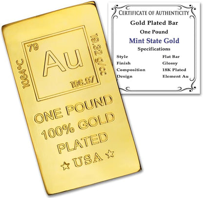 1 lb Gold Plated Bar 18K Paperweight | Element Design by MintStateGold