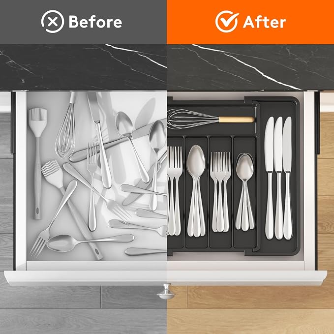 Lifewit Expandable Silverware Organizer, Plastic Utensil Tray - Image 4