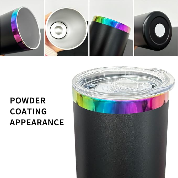20 oz Skinny Tumblers Stainless Steel Tumbler with Lid and Straw Double Wall Vacuum Insulated Coffee Mug 20oz Powder Coated Cup for Hot and Cold Drinks(Black,4 pack) - Image 3
