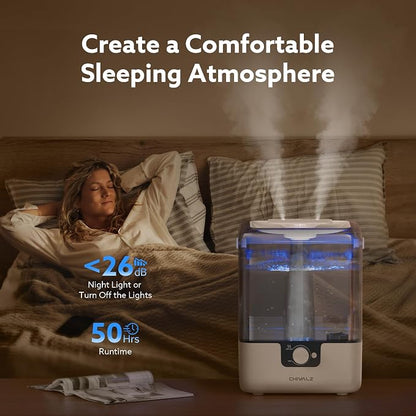CHIVALZ Humidifiers for Bedroom Large Room Home, 6L Cool Mist Humidifier for Baby and Plant, Oil Diffuser, Top Fill Humidifier with Night Light, Quiet 26dB, Up to 50H, White 1Pack - Image 3