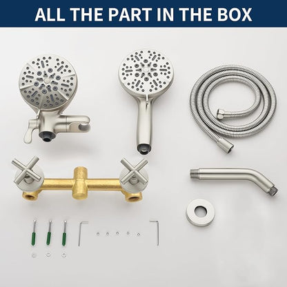 2 Handles Shower Faucet Shower System Complete 2 in 1 Shower Combo Set with Handheld Showerhead Shower Trim Kit Wall Mounted Shower Fixtures Brushed Nickel - Image 6