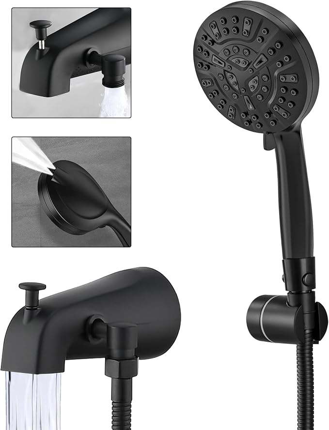 Black Tub Spout with Diverter,10 Settings High Pressure Hand held Shower with ON/OFF Pause Switch, All Metal Bathtub Faucet with Sprayer by SUBEIXIFocusonQualityandService