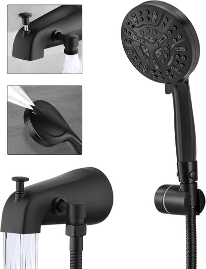 Black Tub Spout with Diverter,10 Settings High Pressure Hand held Shower with ON/OFF Pause Switch, All Metal Bathtub Faucet with Sprayer by SUBEIXIFocusonQualityandService