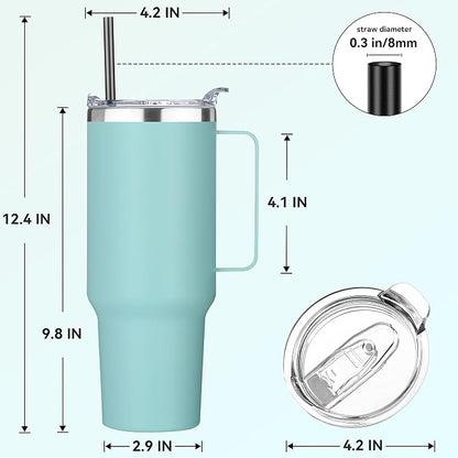 HASLE OUTFITTERS 40 oz Stainless Steel Tumbler with Handle, Vacuum Insulated Tumblers Bulk, Reusable Double Wall Travel Coffee Mug, Durable Powder Coated Water Bottles(Mint Green, 8) - Image 3