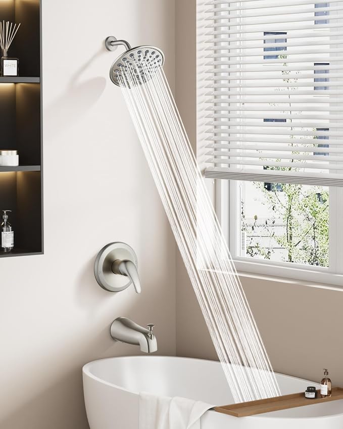 gotonovo Tub Shower Faucet Set Shower Head and Handle Set 6 Modes 6 inch Bathroom Trim Kit with Tub Spout High Pressure Shower System Combo with Valve Round Showerhead Brushed Nickel - Image 6