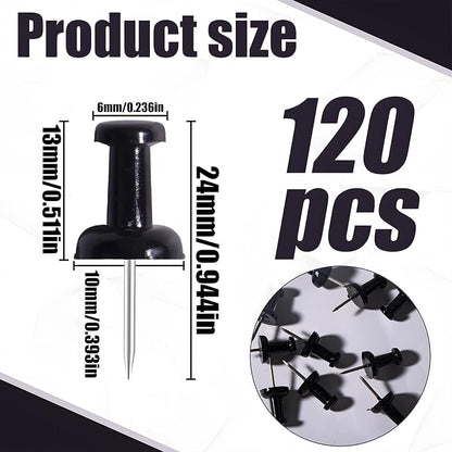 VAPKER Push Pins Tacks 120Pcs Solid Black Thumb Tacks Larger Size Pin Map Tacks - Image 2