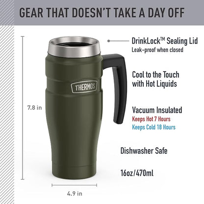 THERMOS Stainless King Vacuum-Insulated Travel Mug with Handle - 16oz, Army Green - Thermos Tumbler for Hot & Cold Drinks - Leak-Proof & Sweat-Proof Stainless Steel Coffee Mug with Lid for Commuting - Image 2