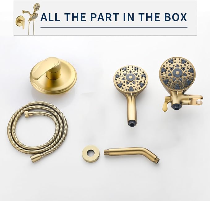 Shower Faucet Set Complete Shower Kit Dual Shower Head and Handheld 2 in 1 Combo Set Shower System Shower Trim Kit Combo Set Shower Fixtures, Brushed Gold - Image 7