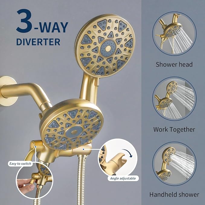 Shower Faucet Set Complete Shower Kit Dual Shower Head and Handheld 2 in 1 Combo Set Shower System Shower Trim Kit Combo Set Shower Fixtures, Brushed Gold - Image 4