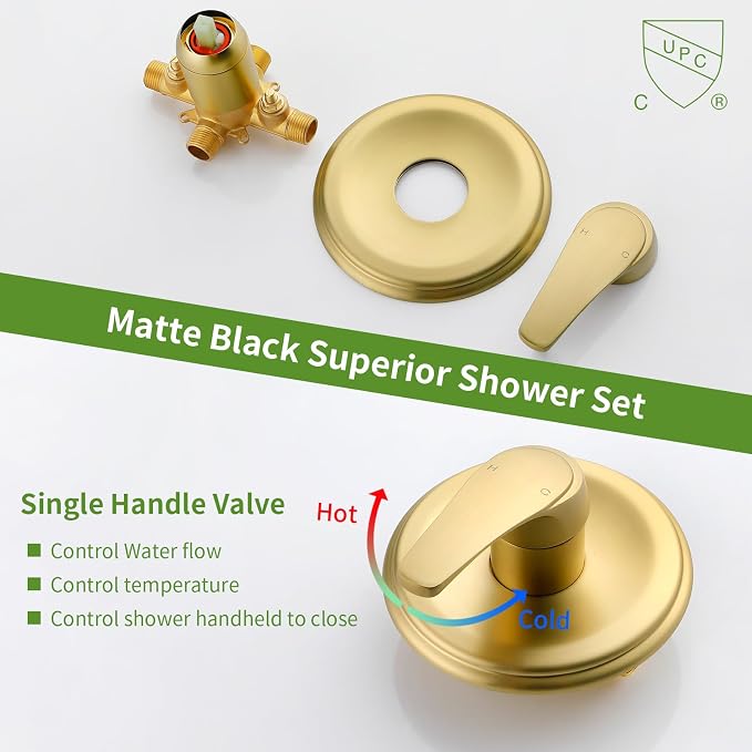 Tub Shower Faucet Set with 10 Spray Handheld Shower Brushed Gold Shower Head and Handle Set Shower System with Tub Spout 4.7 Inch Shower Handheld Shower Fixtures Tub and Shower Trim Kit - Image 5