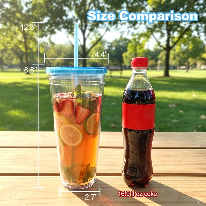Zukro Clear Acrylic Tumbler with Straw and Lid 32 oz, Double Walled Insulated Reusable Plastic Iced Coffee Cup, To Go Cup Perfect for Parties, Birthdays, Fit in Cupholder, BPA Free, Clear, 2 Pack - Image 5
