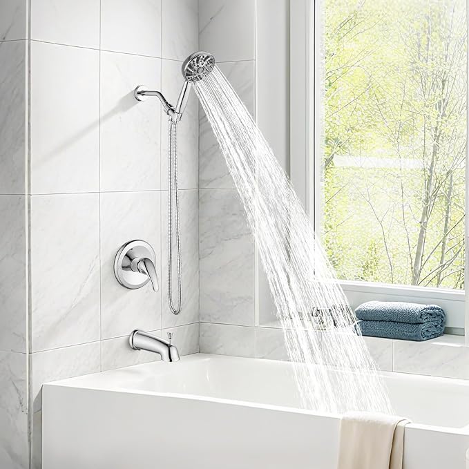 gotonovo Bathroom Shower Head Kit High Pressure Combo System Shower Faucet 6 Modes ABS Handheld Spray Shower Trim Kit Valve Included Shower Head and Handle Set Polished Chrome - Image 6