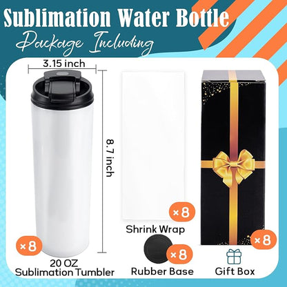 Joyclub 8 Pack Sublimation Water Bottle Blanks Dual Opening 20 oz Sublimation Tumblers with Leakproof Lid and Straw Insulated Stainless Steel Sports Cups - Image 3