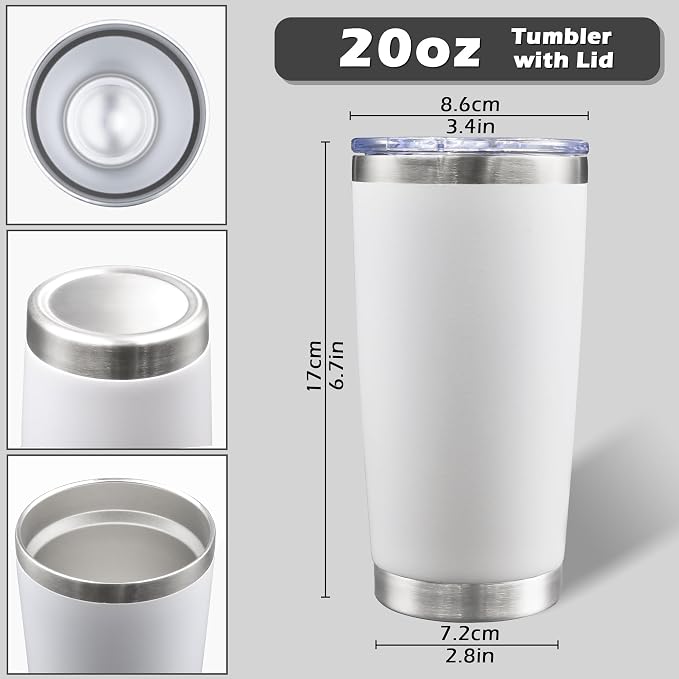 AIANJI 20oz Tumbler Bulk Stainless Steel Tumblers with Lid Vacuum Insulated Double Wall Travel Coffee Mug Powder Coated Tumbler Cup for Hot and Cold Drinks(White, 12 pack) - Image 5
