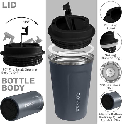 YINBAOGE Insulated Travel Coffee Mug, Spill & Leak Proof, Portable To Go Camping Stainless Steel Coffee Tumbler, Reusable Thermal Coffee Cup with Lid for Hot & Cold Drinks (2nd-Blue, 12 OZ) - Image 2
