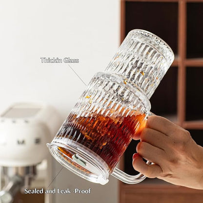 INSETLAN 26oz Raindrop Glass Tumbler with Handle and Lid, Set of 2 – Reusable Iced Coffee Cups with Lids, Clear Glass Cups with Straw for Coffee, Smoothies, Tea, Juice – Perfect for any Occasion - Image 5