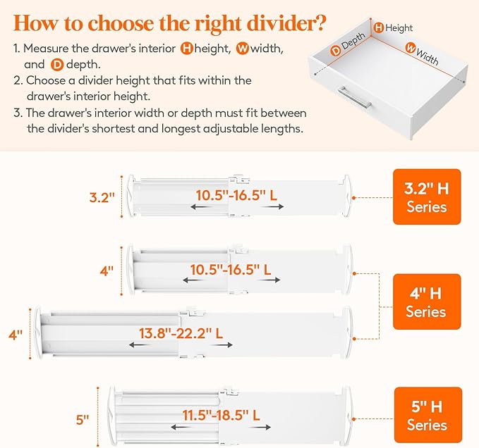 Lifewit 9 Pack Drawer Dividers for Clothes, Adjustable White Plastic Separators - Image 3